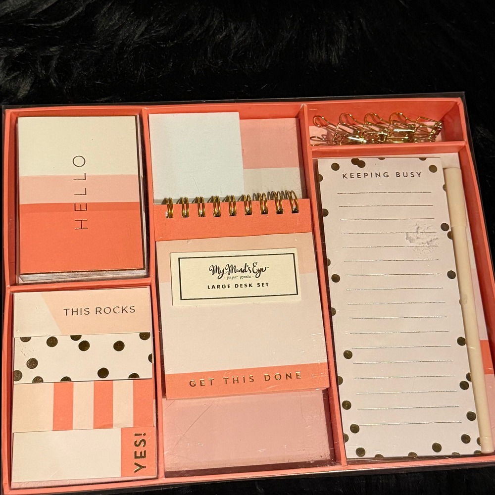 My Mind's Eye Large Desk Set Trend Peach Coral Gold Foil 22pc Stationery TRS551